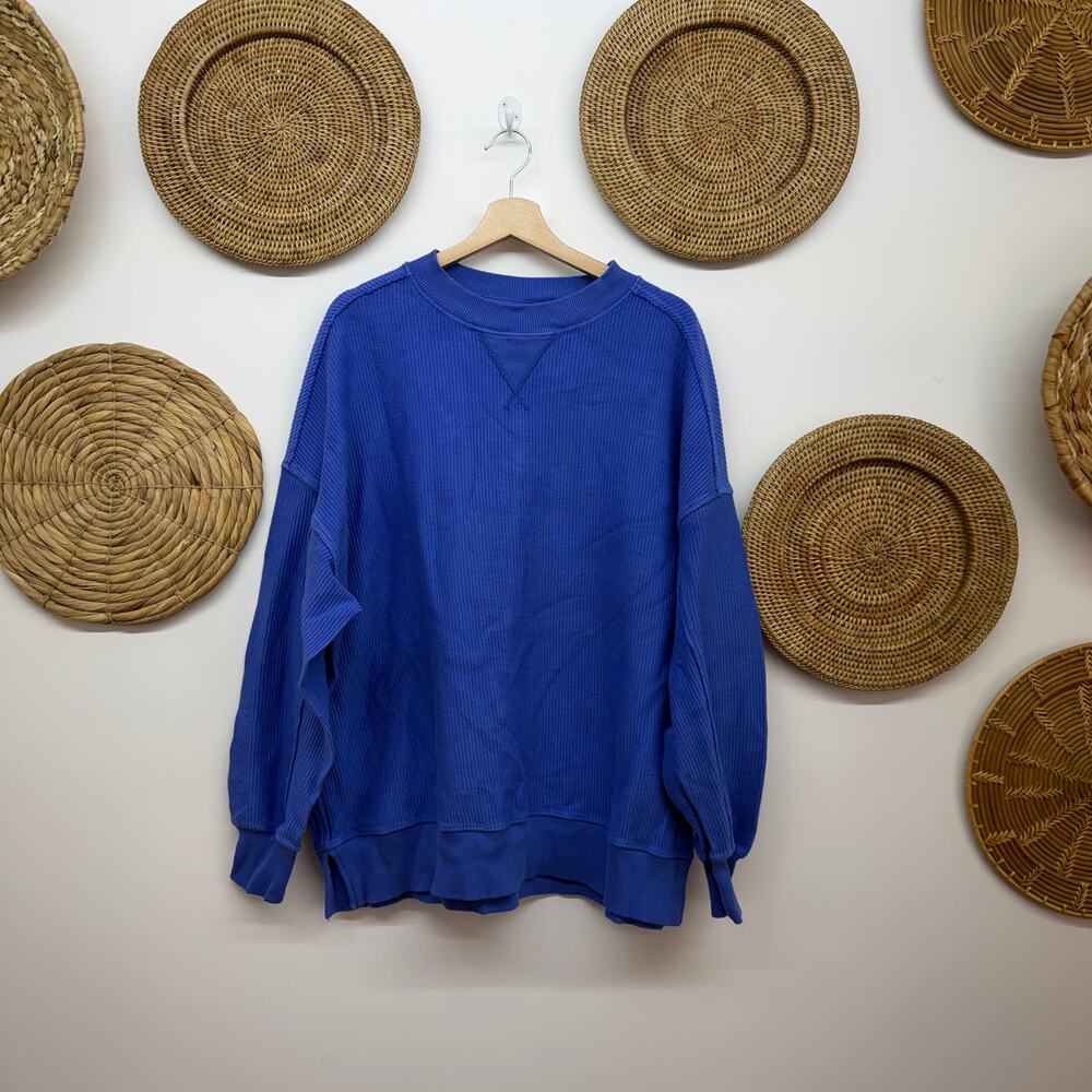 Aerie Blue Ribbed Oversized Sweatshirt Medium